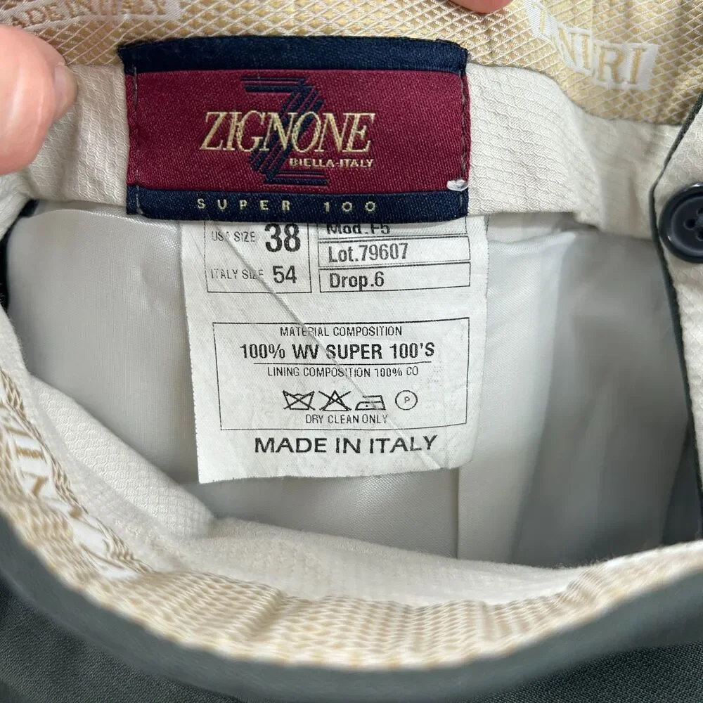 ZIGNONE *Flawed* Men's Super 100's Wool Forest Green Straight Leg Dress Pants 38